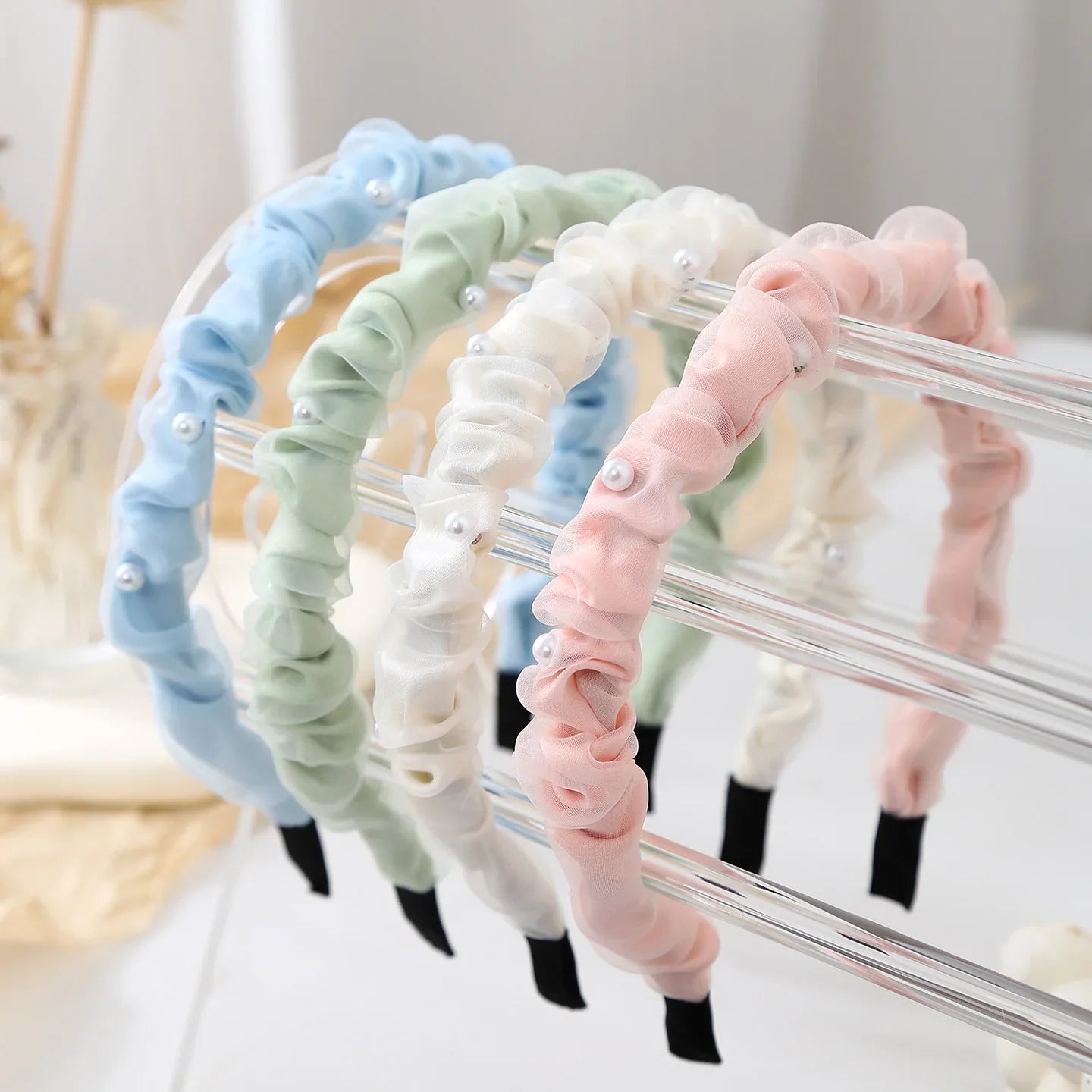 1pc Mesh Pearl Embellished Fine Hairband with Elastic Colorful Daily Top Head Decoration and Hair Accessories