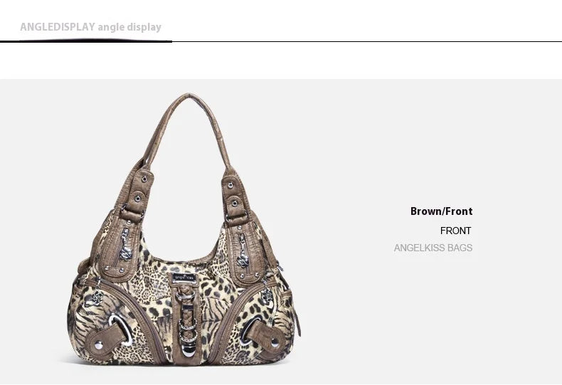 Angelkiss Women Handbags Leopard Bag Top-handle Handbag Fashion Satchel Dumpling Pack Shoulder Bag Tote Bag Hobos Large Purse