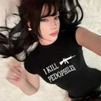 Grunge Punk Hip Hop Y2K Womens T-Shirt Short Sleeve Sexy Slim Chic Fashion Printed Crop Top Gothic Harajuku Emo Girls Streetwear