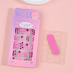 24Pcs Children Cartoon Nail Tips Colorful Cute Rabbit Pink Stars 6-14 Years old Girl Fake Nail With Jelly Glue Kids False Nail