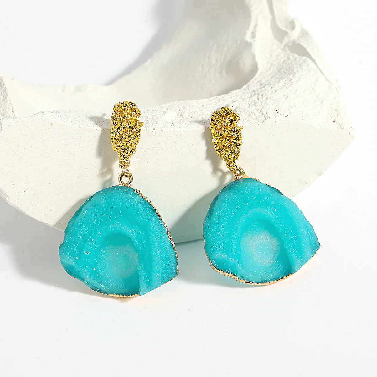 AENSOA Vintage Abstract Simulated Natural Stone Dangle Earrings for Women Van Gogh Painting Star Geometric Volcanic Rock Earring