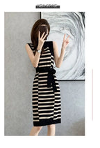 2025 Summer New Over-knee Long Temperament Slim Waist Vest Sleeveless Slim Striped Knitted Dress