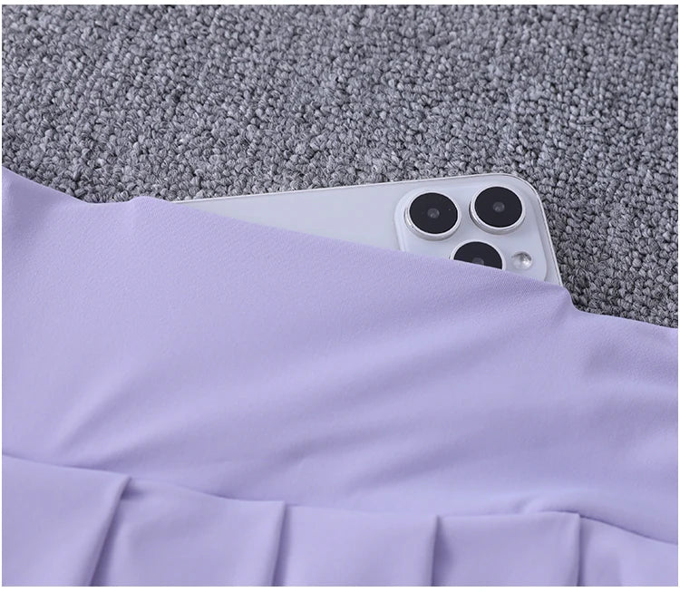 2024 New Best-Selling Pleated Nylon Spandex High Waisted Pocket Skirt With Anti Glare A-Line Sports Tennis Skirt