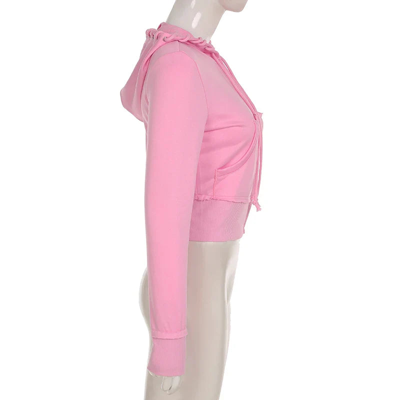 BIIKPIIK Drawstring Hooded Hoodie Suits Autumn Winter Solid Zipper Women Casual Pants Set Street Sporty Sweatshirt Two Piece Set