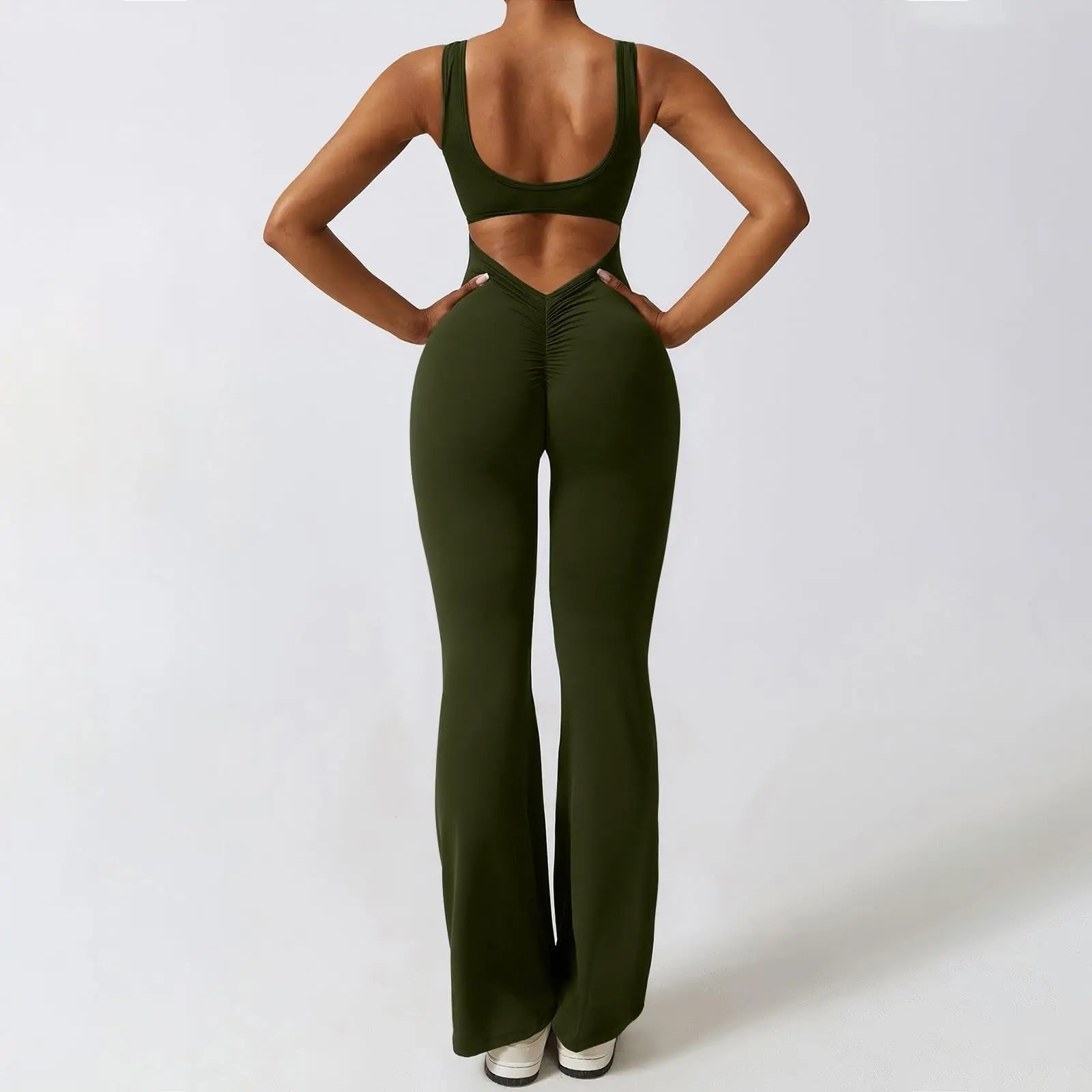 2025 Summer New Women's Sexy Hottie Style Backless One-piece Suit Sports Fitness Yoga Pullover One-piece Suit Flared Pants