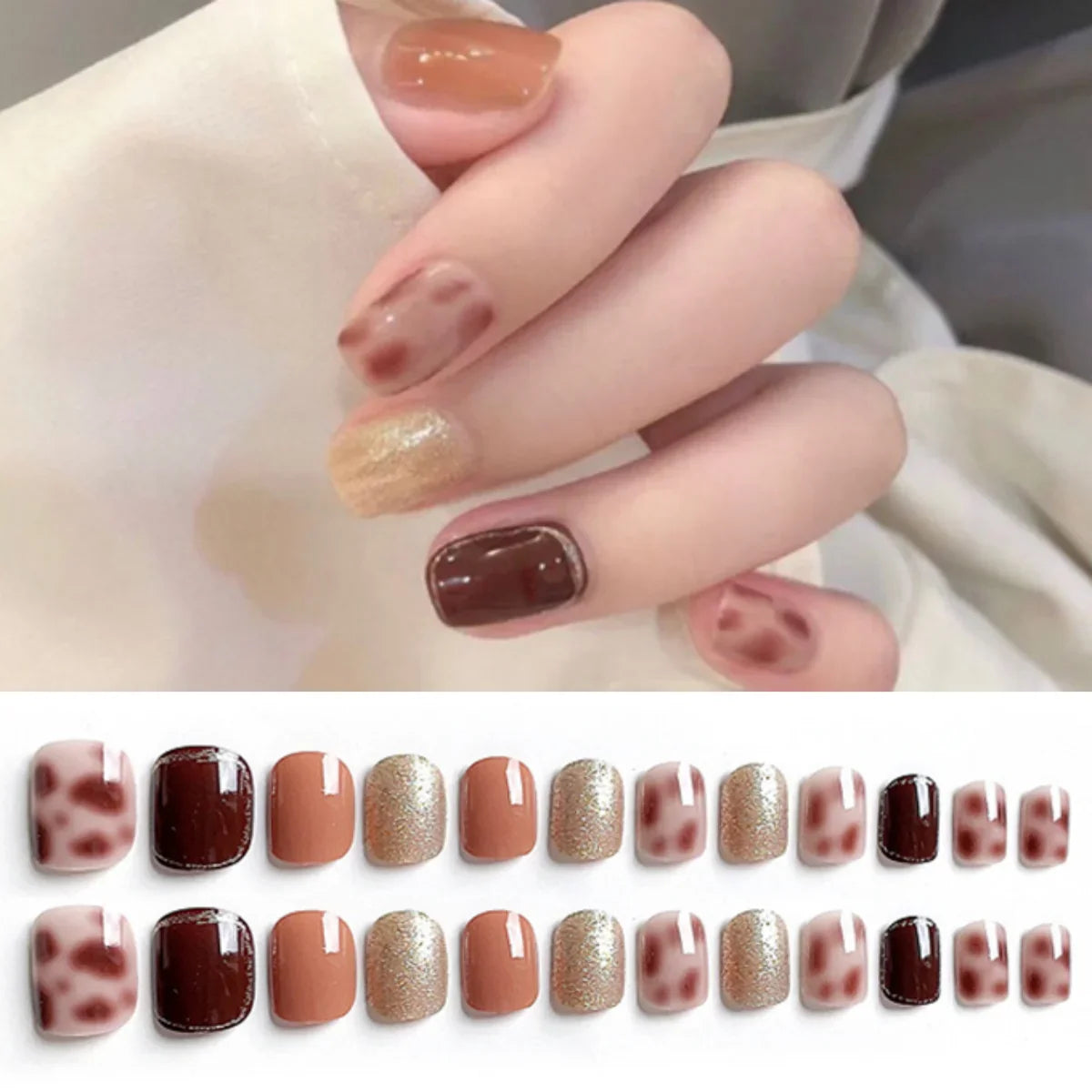 24PCS/SET Cold Black Chess Board Wearing Fake Nails Finished Product Long Full Coverage Acrylic Removable Press on Nails Art Tip