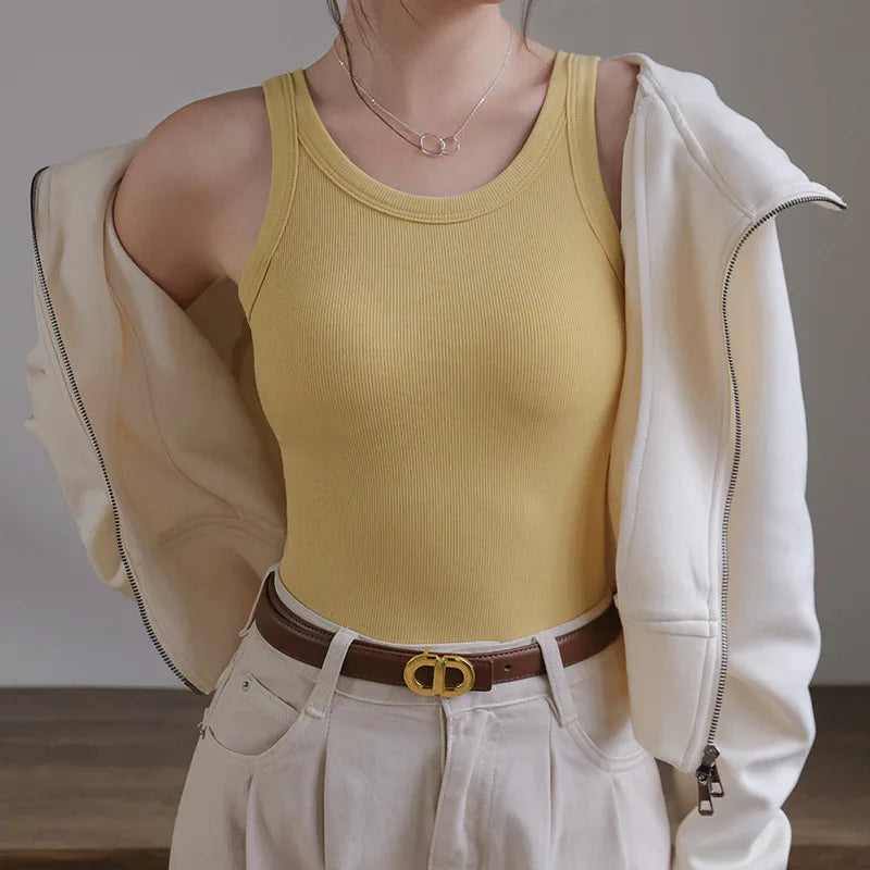 2025 Summer Women Strappy Tank Top Built-in Bra Seamless Wirefree Push Up Y2K Fashion Tube Top Innerwear Outerwear Hot Selling