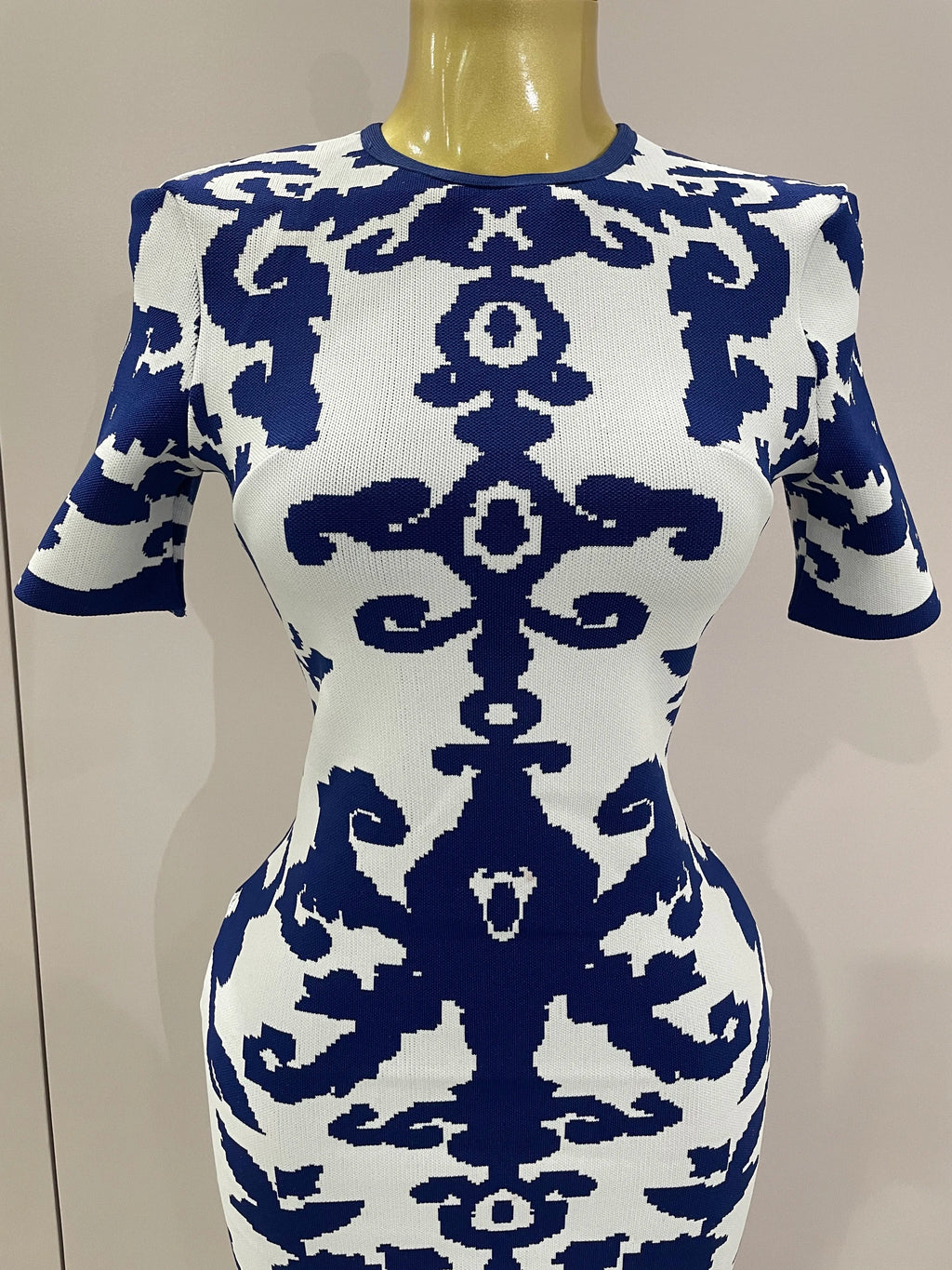 2025 New Sexy Short Sleeve Jacquard Blue Bandage Bodycon Long Dress Women Celebrity Elegant Evening Club Party Luxury Dresses