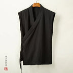Chinese Traditional Clothing Hanfu Vest Men Linen Cotton Sleeveless Top Men's Tang Suit Kimono Cardigan Men's Slit Top