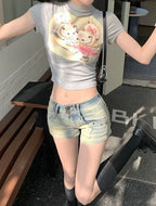 Blue Retro Female Short Jeans Pants Fashion 2025 New In Clothing Hot Casual Trend 2000s Clothes Y2k Flowy Women's Denim Shorts