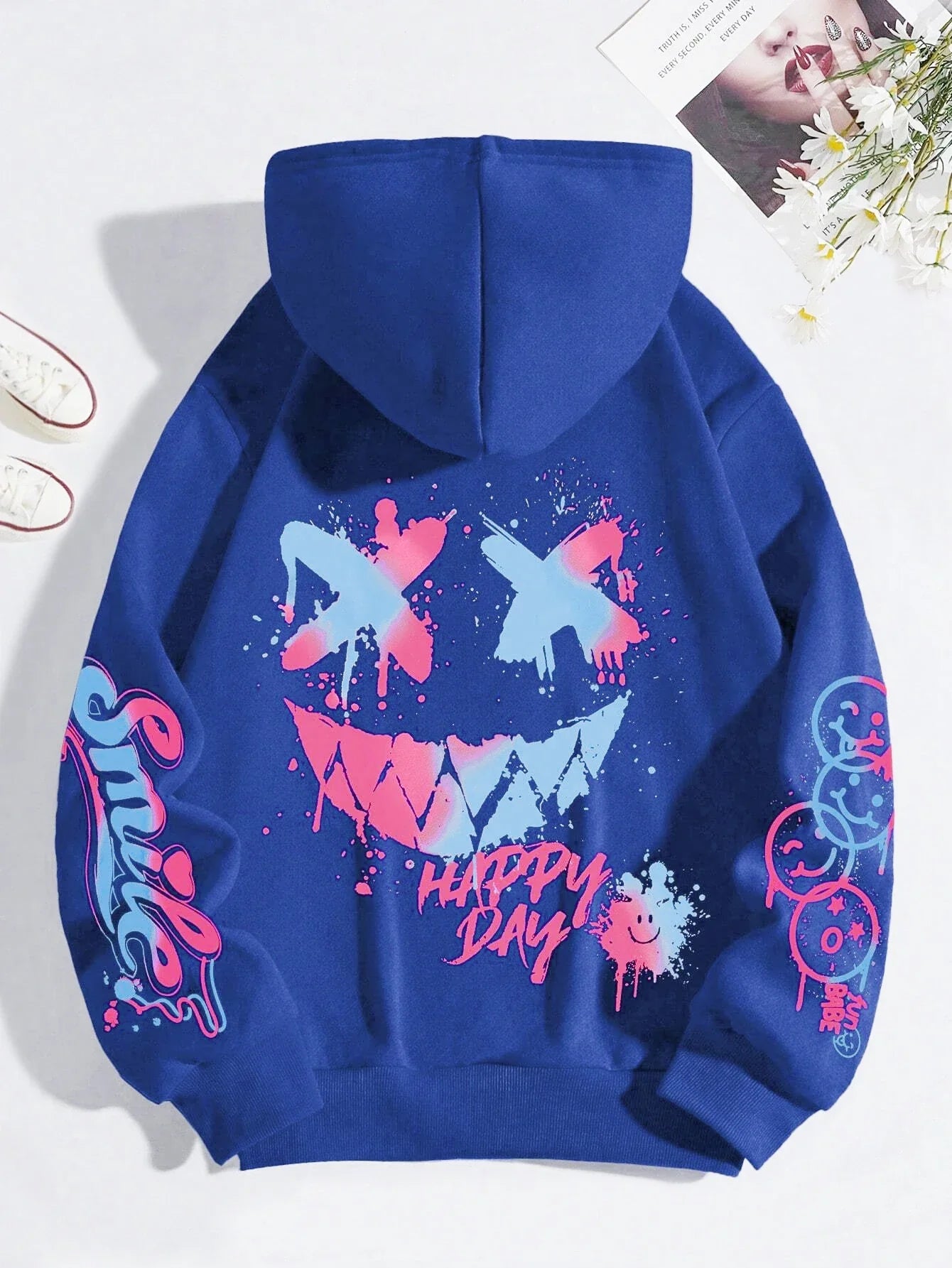 Colorful Facial Expressions Hoodie Women Happy Day Hoodies Warm Fleece Woman Hoody  Fur-liner Pullover Casual Clothing