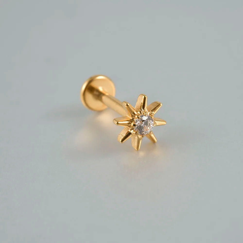 ASTM F136 Solid Titanium Internally Threaded Cross Cz Cartilage Earrings Stud Helix Tragus Lobe Piercing Labret Lip Ring Jewelry