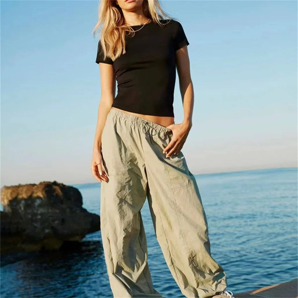 2025 Spring New Short Sleeve T-Shirt Women Solid Simple Casual Soft All-Match Hot Basic Crop Tops Tees Summer Fashion Slim Fit T