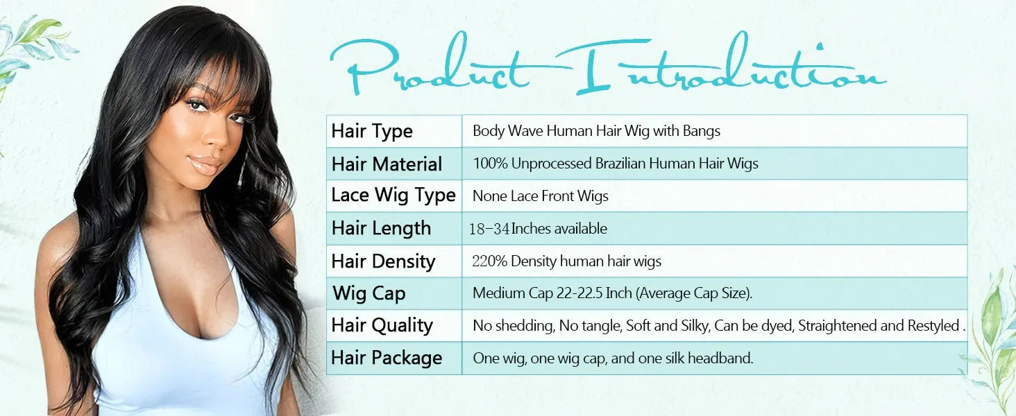 3X1 Glueless Wigs Human Hair with Bangs Body Wave Human Hair Wig with Bangs 3X1 Bleached Knots Lace Front Wig for Black Women