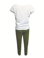 Casual Letter Print Short Sleeve T-Shirt and Long Pants Two-Piece Set
