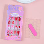24Pcs Children Cartoon Nail Tips Colorful Cute Rabbit Pink Stars 6-14 Years old Girl Fake Nail With Jelly Glue Kids False Nail