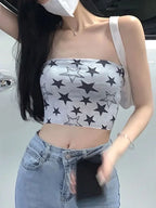 Aesthetic Retro Streetwear Harajuku Goth Sleeveless Tank Top Y2K Fashion Stars Cute Baby T Shirt Summer E-girl Crop Top Slim EMO