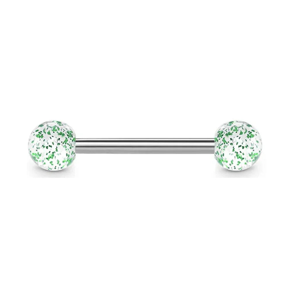 1PCS/4PCS Green Blue Acrylic Balls Tongue Barbell Splatter 316L Stainless Steel Bar Tongue Rings Piercing