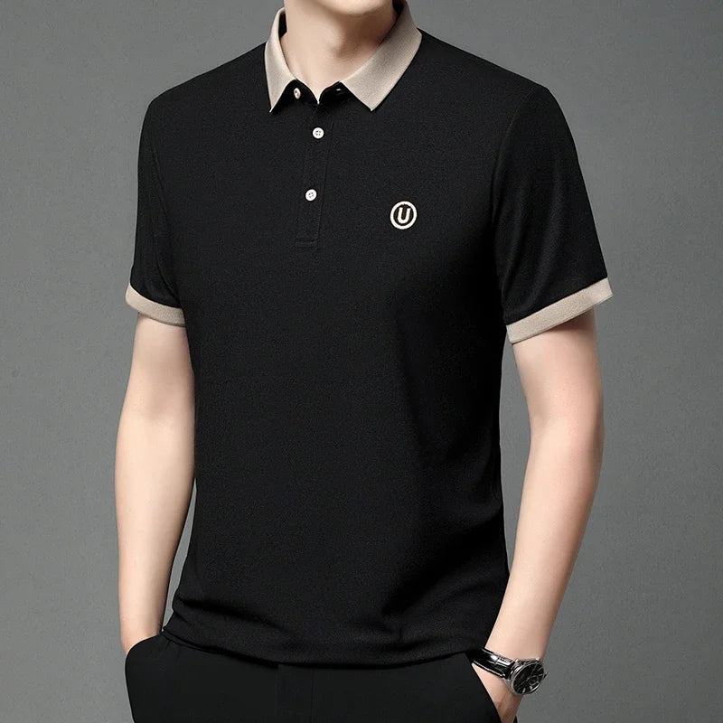 2024 Men's New Embroidered Cotton Business Leisure Short Sleeved POLO Shirt Fashion Short Sleeved Comfortable and Breathable Top