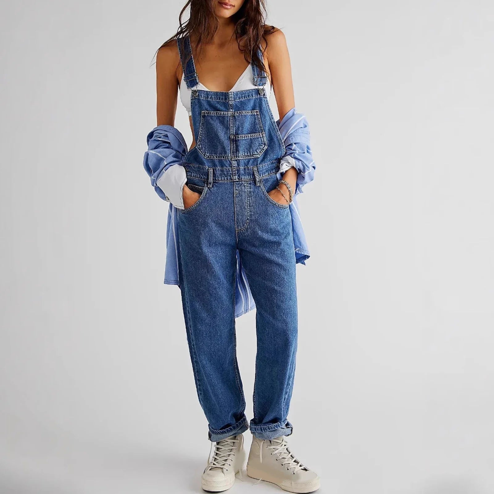 2023 Summer Black Jumpsuit Women Loose Dungarees Overalls Wide Leg Women Long Jumpsuit Ladies Overalls For Women