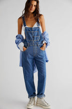 Casual Women Summer Vintage Retro Denim Long Jumpsuit Spaghetti Strap Straight Romper Pants Baggy Bib Overalls Jumpsuits