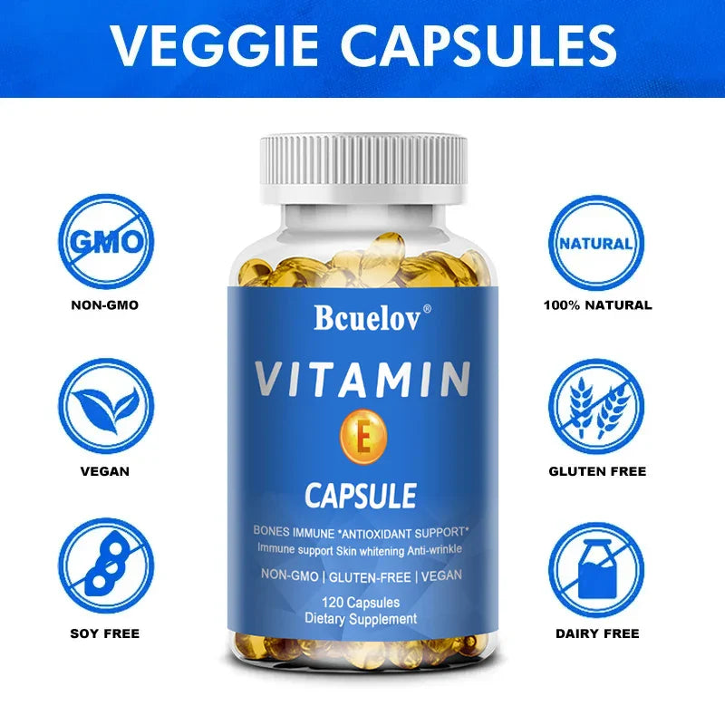 Bcuelov Vitamin E Softgels, Antioxidant Supplements, Easily Absorbed - Supports Skin, Heart & Immune Health Capsules, Non-GMO