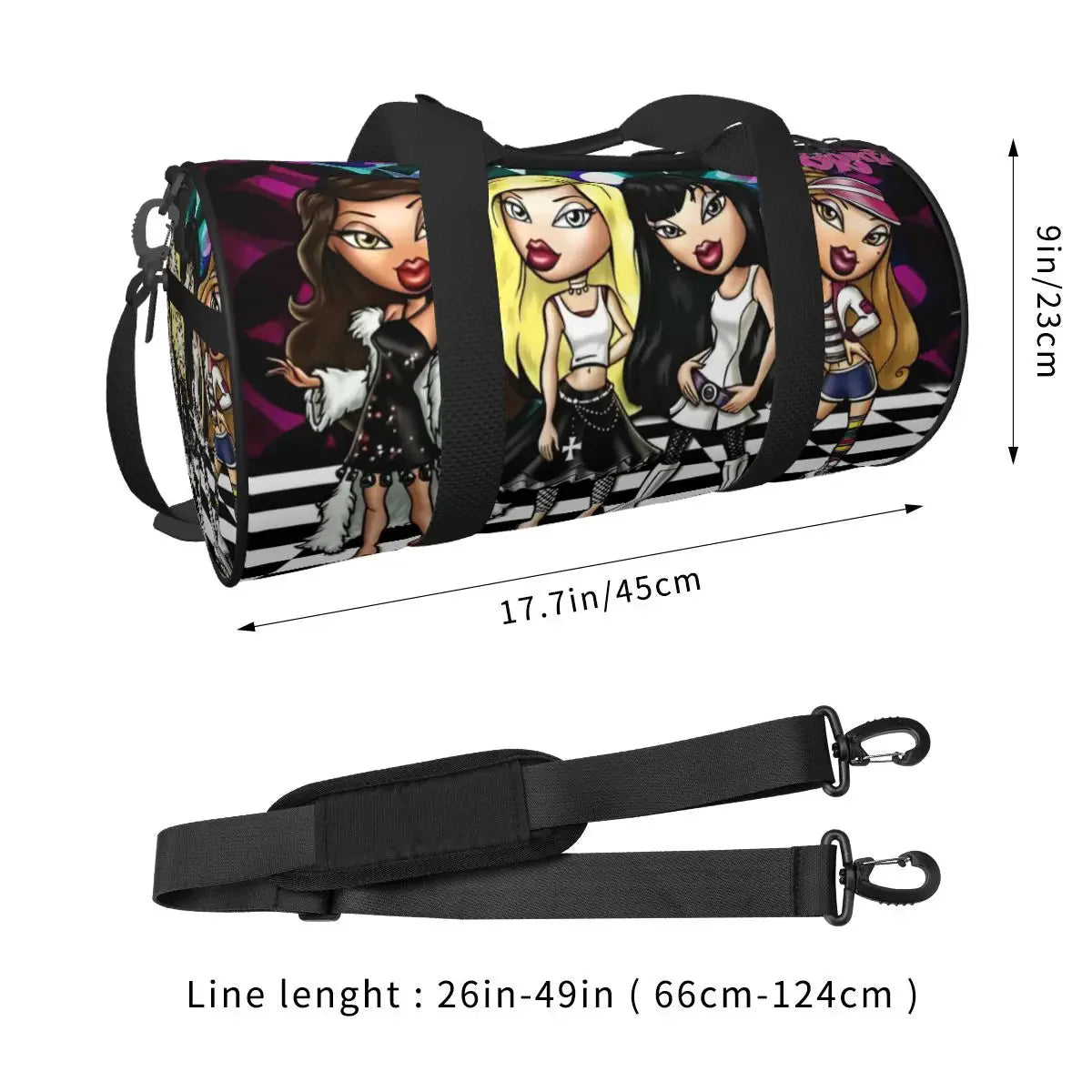 Bratz Glitter Sparkle Gym Bag Weekend Sports Bags Gym Accessories Travel Pattern Handbag Retro Fitness Bag For Male Female