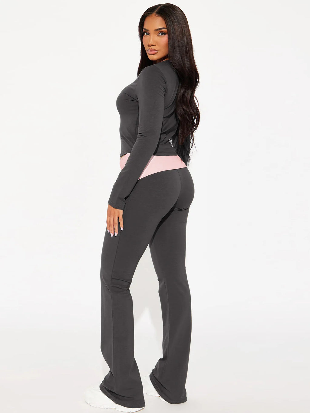 Dulzura Women'S Sexy Casual 2 Piece Pants Set Long Sleeve Letter Print Bodycon Crop Top And Flare Pants Matching Set Streetwear