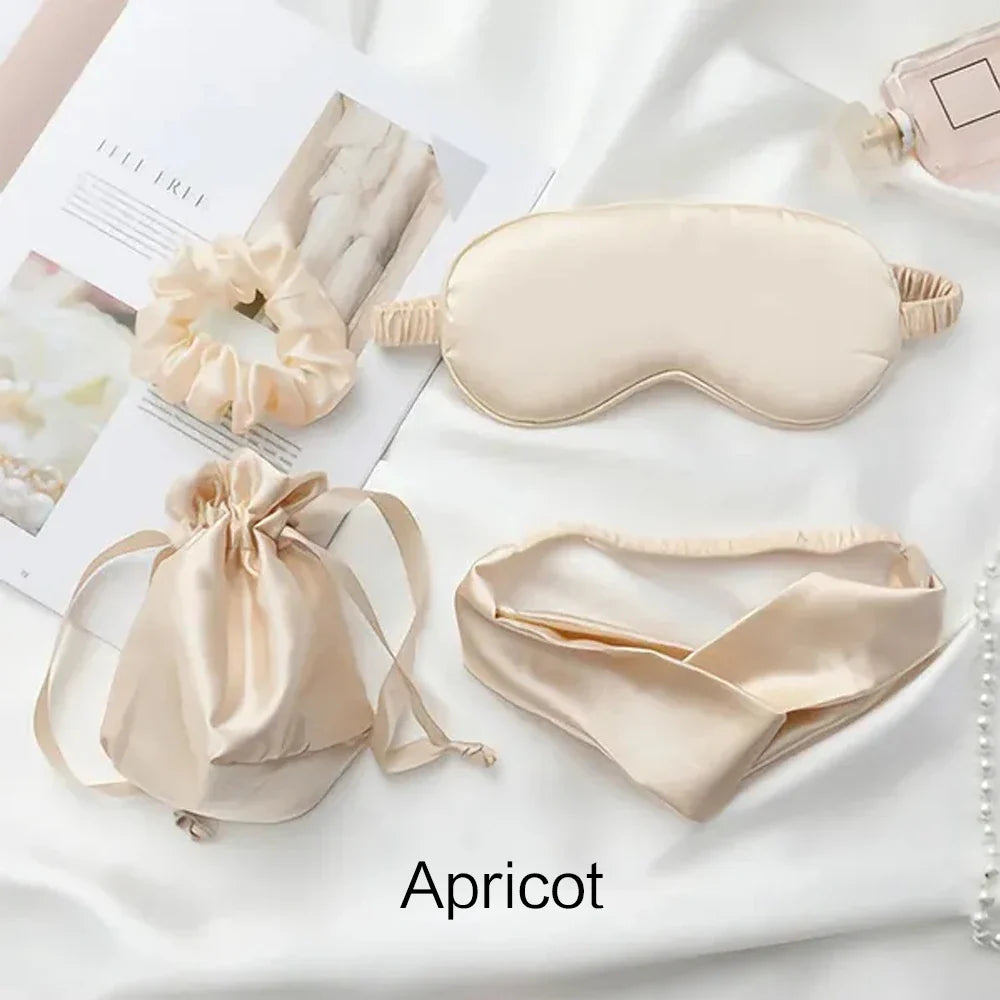 4 PCS Silk Sleeping Eye Mask Set Headband Headband Set Sleep Aid Eye Mask Rest Unisex Eye Mask Set