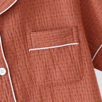 2025 New Japanese Spring/Summer Couple Pajama Set 100% Cotton Crepe Short Sleeve and Long Pants Two Piece Home Suit Thin Style