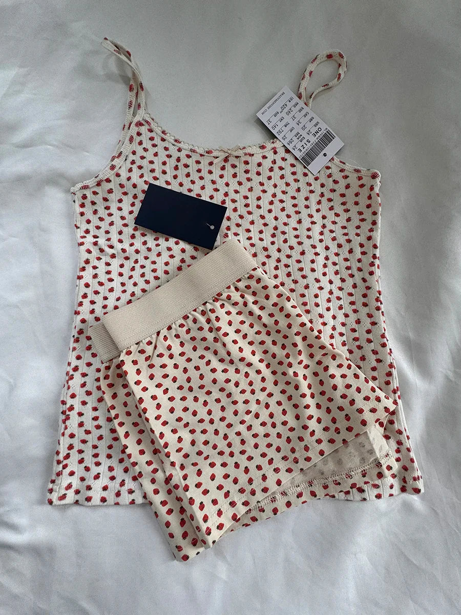 Blue Striped Tank Shorts Pajama Set Women Summer Sleeveless Crop Top+Elastic Waist Straight Short Pant Cotton Home 2 Piece Sets