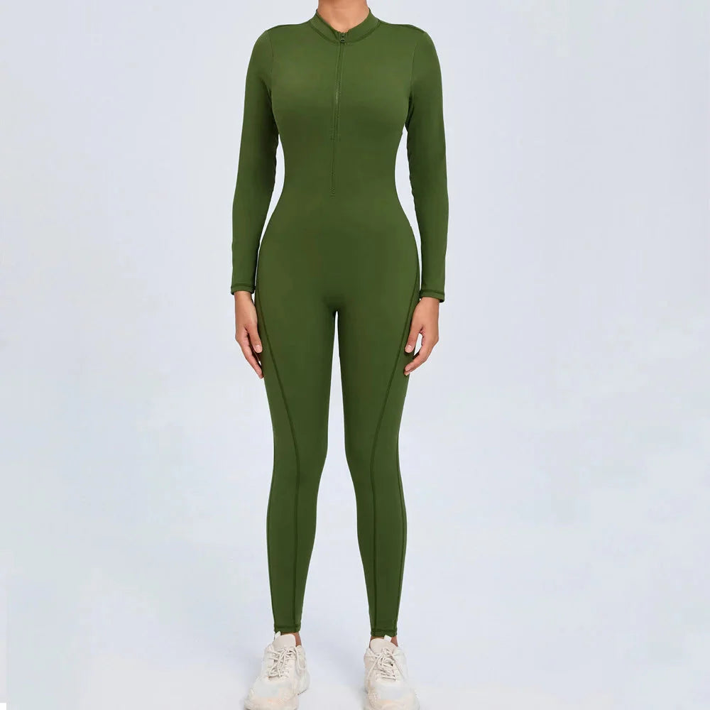 2025 Pad Zipper Long Sleeve Yoga Set Women One Piece Jumpsuit Gym Workout Shorts Fitness Bodysuit Sports Athletic Suit XP358