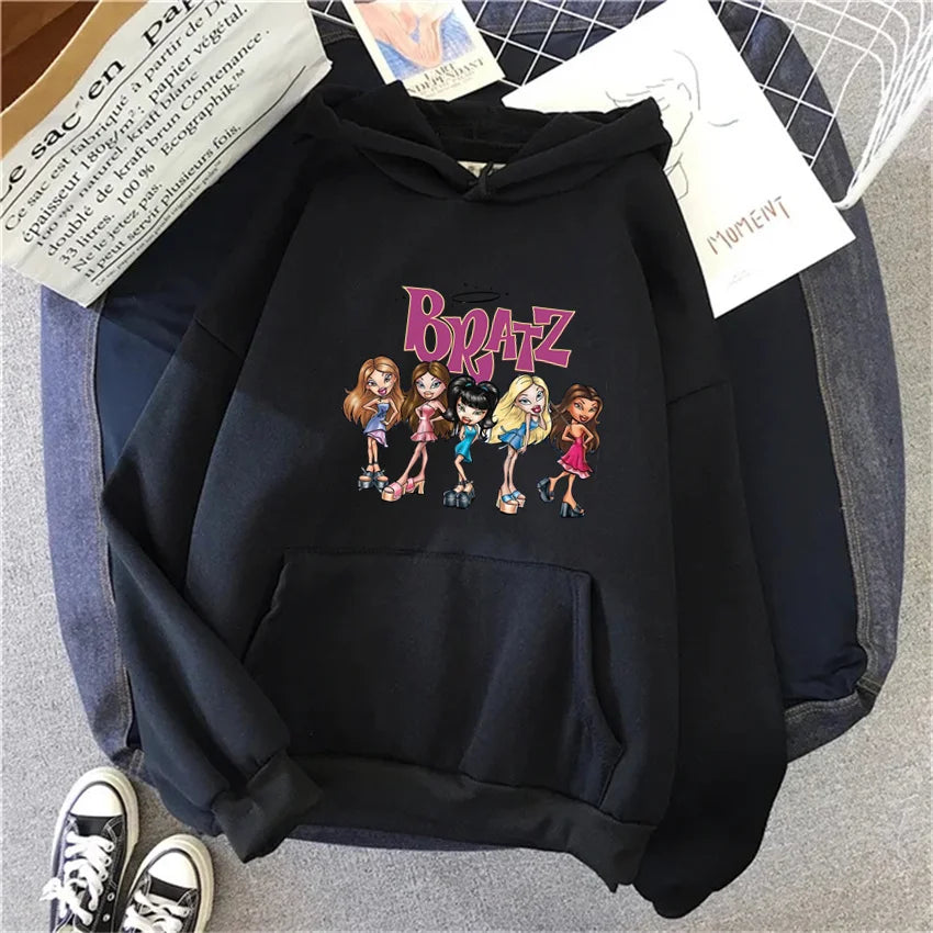Bratz Letter Printed Plus Size Woman Hooded Sweatshirt Women Hoodie Hip Hop Long Sleeve Streetwear Unisex Male Clothes Tops