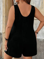 Chic Plus Size Solid Vest Romper - Round Neck Jumpsuit with Pockets, Elegant Casual Summer Outfit for Women