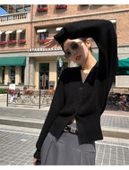 AOSSVIAO Knitted Casual Cardigan 2025 Autumn Winter Elegance Solid Color V-neck Sweater Unique and Niche Slim Fit Tops