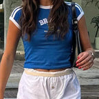 BRASIL Letter Graphics Print Goth Y2k Yellow Skinny Cropped Tees Women Sexy Streetwear 2000s Harajuku New Woman Clothing T-Shirt