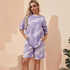2Piece Suit Women T-Shirt Shorts Set Tie Dye Loose tshirt and wide leg middle shorts with pockets female Casual Soft Summer Sets