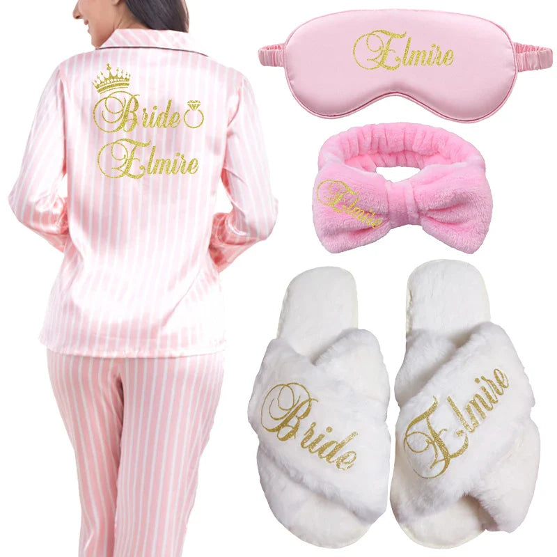 2 Piece Personalized Name Women Sleepwear Faux Silk Satin Pajamas Set Long Sleeve Sleepwear Pajamas Suit Female Homewear