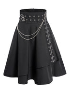 Dressfo Womens Asymmetic Hem Plaid Skirt Buckle Strap Detail Casual Midi A Line Dress Black Skirts 2024 New
