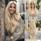 13x6 Lace Front Wig Blonde Wave Synthetic Wigs for Women Daily Party Cosplay Use Heat Resistant Fiber Hair