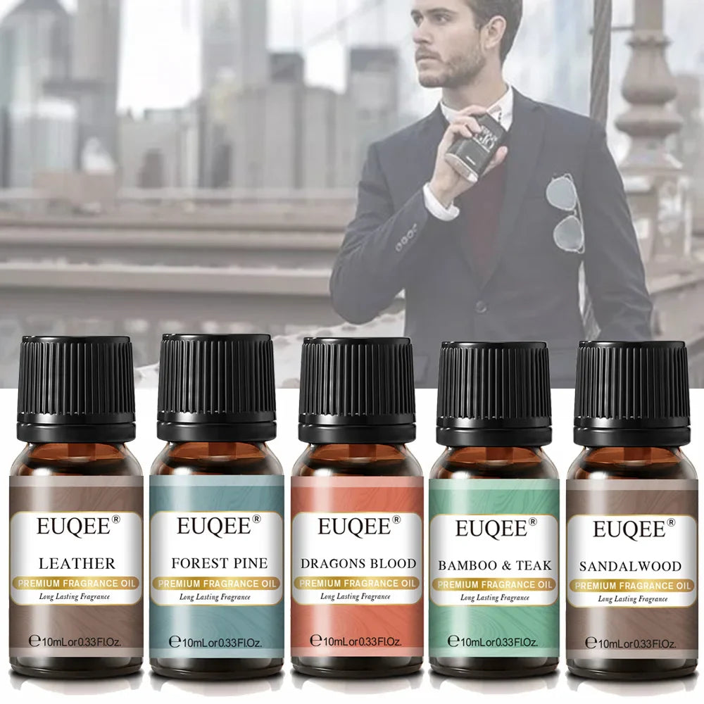 EUQEE 10ML Men's Fragrance Oil For Car Diffuser,Making Candle Leather Forest Pine Coffee Cake Cedarwood Bay Rum 1pcs/3pcs/6pcs