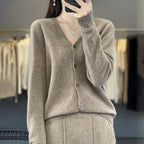 100 Merino Wool Knitted V-neck Sweater Women's Top Loose Korean Version Fashionable Versatile Autumn And Winter Cashmere Sweater