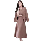 2Pcs/Set Summer Women Suit Dress Outfit  Solid Color Mid-length Lady Dress Sets Light Luxury Commute Sling Dress Coat Set