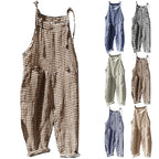 Casual Striped Overalls Korean Style Women's Summer Loose Fit Suspenders Jumpsuits Contrast Color Wide Leg Pants WIth Pockets