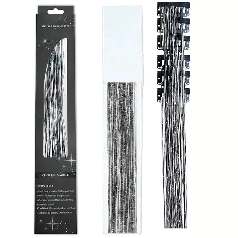 6-Piece Set BB Clip Tinsel Hair Metal Laser Gold Thread PET Laser Thread Highlighting Cross-Border Hair Accessories