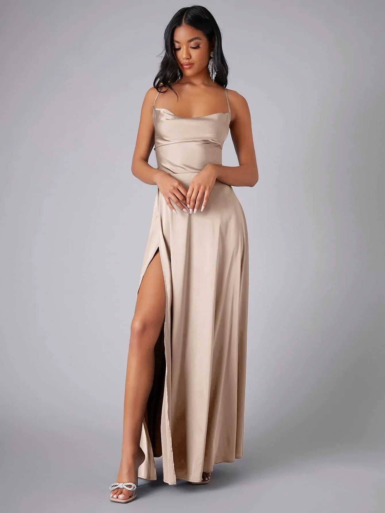 Backless Slimming Long Evening Dress Women Sexy V Neck Sleeveless Gown With Waist Tie For Formal Party Wedding Guest Maxi Dress