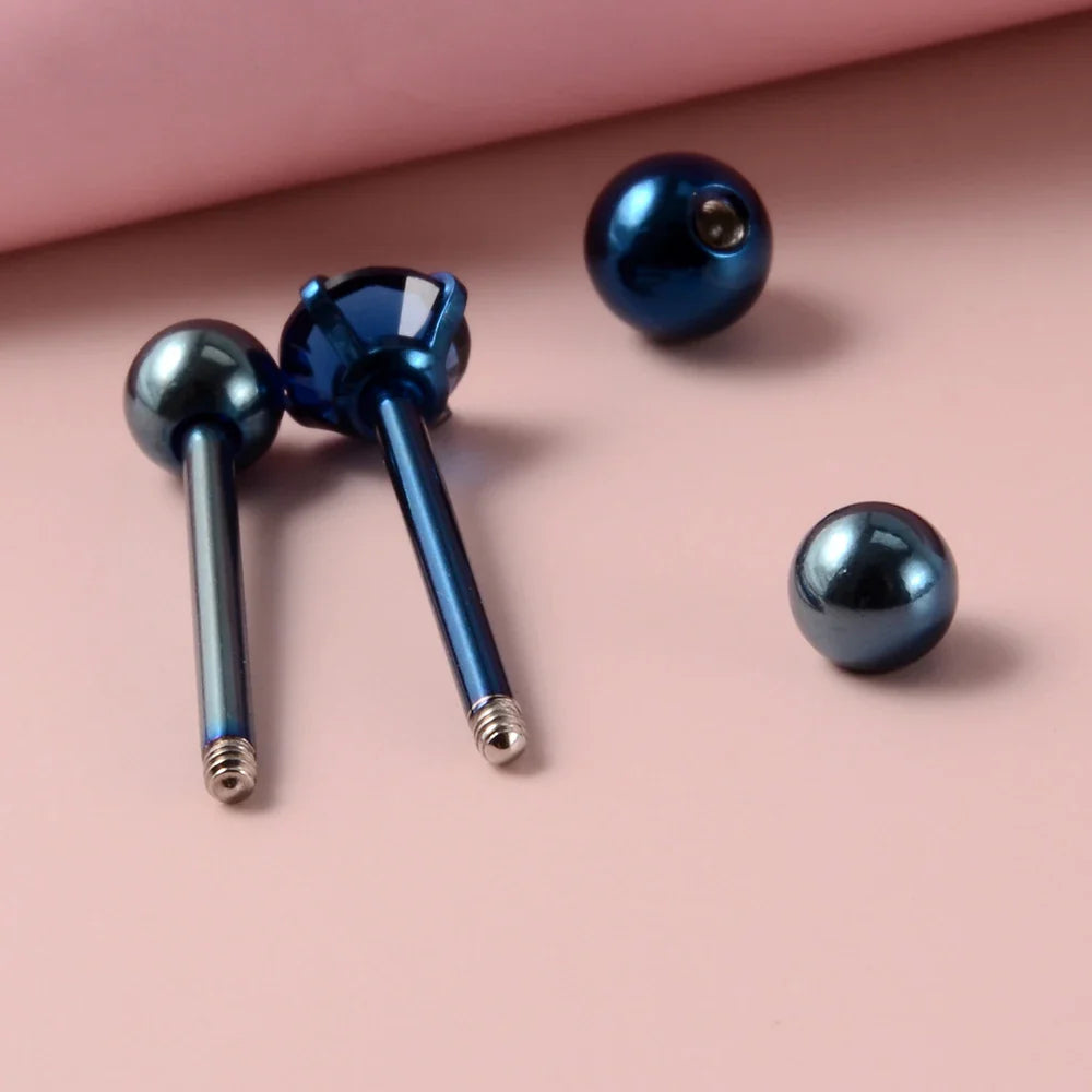 2PCS Anti-Allergy Surgical Steel  Prong Zircon Tongue Barbell Piercings Ball Tongue Barbell Rings Fashion Piercing Jewelry