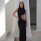 Cryptographic Sexy Cut Out Maxi Dress Outfits for Women Elegant Club Party Bodycon Sleeveless Tank Dresses Vestido Summer Chic