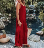 2023 AliExpress Europe and America New Jumpsuit Women's Cross border Summer Female Thread Backless Solid Color Sexy jumpsuit