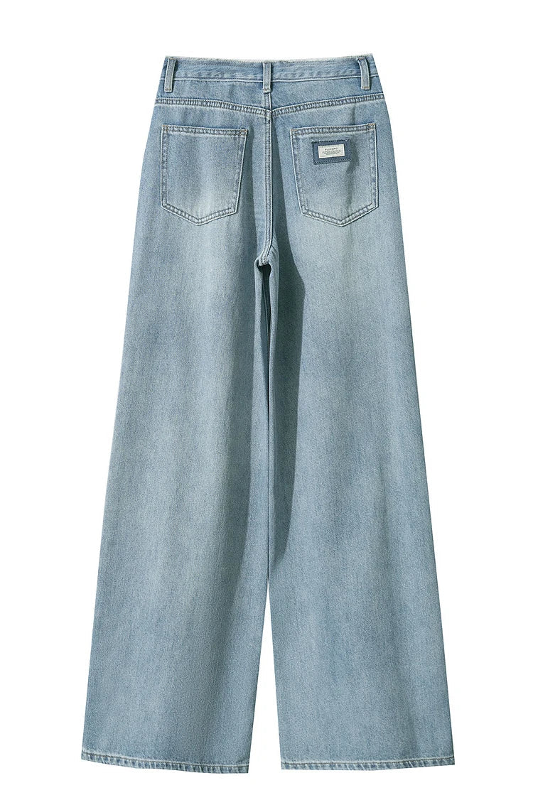 AMII Minimalist Blue Jeans Women 2025 Summer New Versatile Denim Wide Leg Pants Low Waist Thin Casual Loose Trousers  12542121